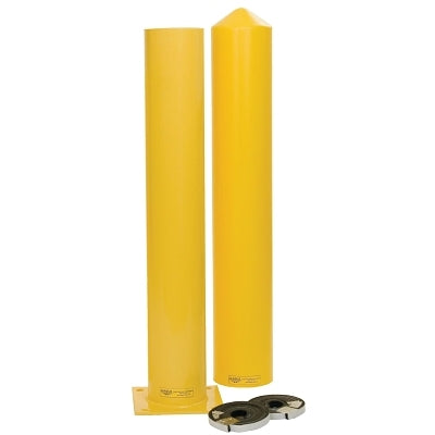 Bollard post and sleeve, 6-inch bollard, 7-inch sleeve, installation kit, yellow