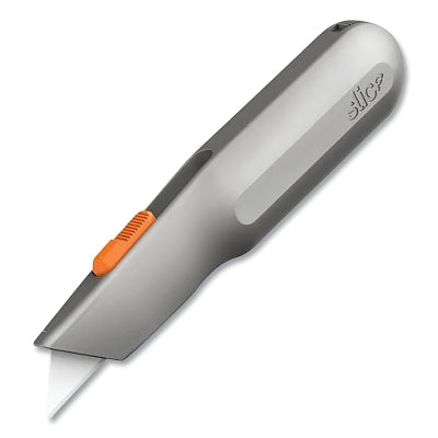 Manual multi-tool knife with metal handle, 17 cm long, manual retractable blade, ceramic, metal handle, gray