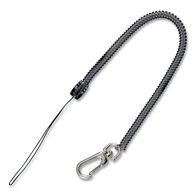 Cordón en espiral, con clip, extremo de bucle, clip giratorio, negro