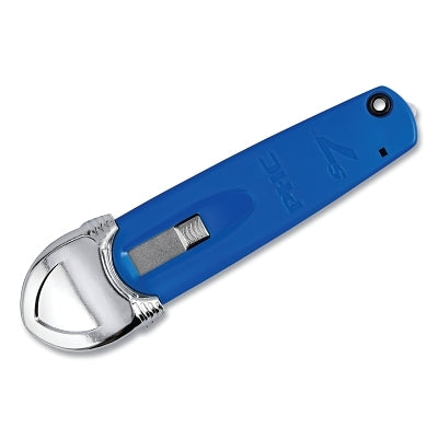 S7™ Ambidextrous Safety Knife with Film Cutter, Self-Retracting, Button or Guard, Plastic, Blue