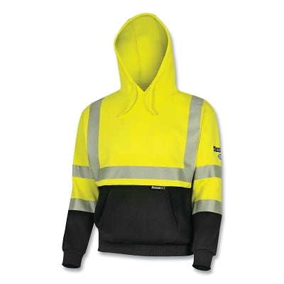 Sudadera con capucha resistente a la llama y al arco eléctrico, ZFC206, con cremallera frontal y capucha desmontable, de algodón y nailon, talla grande, color amarillo/plateado de alta visibilidad