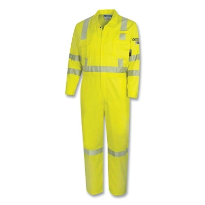 FR/Arc Flash Rated Safety Coverall, ZFE106, with Adjustable Neck, Ankles and Wrists, Extra Large Size, High Visibility Yellow/Silver