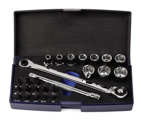 Juego de trinquete con puntas y dados con cuadro de 25 piezas de 1/4" (Blue-Point®)