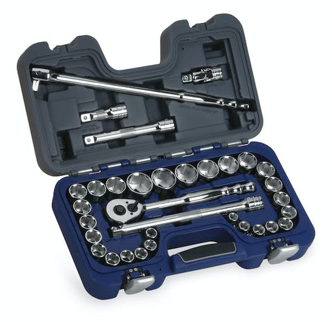 Juego de dados de servicio general SAE/métricos con impulsión de 1/2" de 33 piezas (Blue-Point®)
