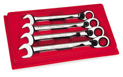 Juego de llaves combinadas con trinquete acodadas 15°, métricas, de 12 puntas, 4 piezas (21–25) (Blue-Point®)