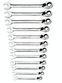 Juego de llaves combinadas con trinquete acodadas de 15°, métricas, de 12 puntas, 12 piezas (8-19 mm) (Blue-Point®)