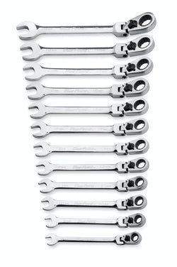 Juego de llaves de boca/caja de trinquete de cabeza flexible con desplazamiento de 15°, métricas, de 12 puntas, 12 piezas (8–19 mm) (Blue-Point®)