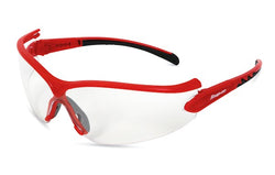 Gafas de seguridad (montura roja/lente transparente)