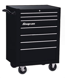 Cabina enrollable Heritage Series de banco único con siete cajones y 26" (negro brillante)