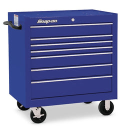 Cabina enrollable serie clásica de un solo banco con siete cajones de 36" (azul real)