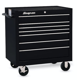 Cabina enrollable serie clásica de un solo banco con siete cajones de 36" (negro brillante)