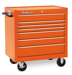 Cabina enrollable serie clásica de un solo banco con siete cajones de 36" (naranja eléctrica)