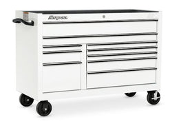 Cabina enrollable serie Classic de 55" y 10 cajones con doble banco (blanca con ribete negro)