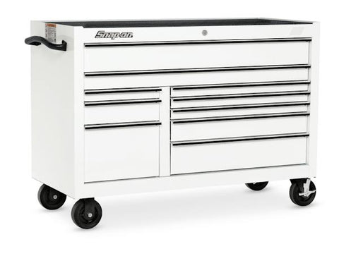 Cabina enrollable serie Classic de 55" y 10 cajones con doble banco (blanca con ribete negro)