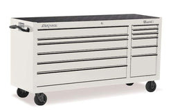 Cabina enrollable Classic Serie 96 con doble banco y 73" y 12 cajones (blanca con ribete negro)