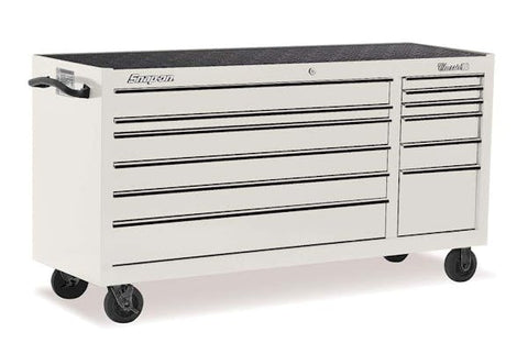 Cabina enrollable Classic Serie 96 con doble banco y 73" y 12 cajones (blanca con ribete negro)