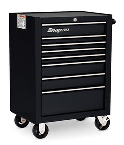 Cabina enrollable Heritage Series de banco único con ocho cajones y 26" (negro brillante)
