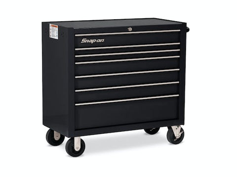 Cabina enrollable Heritage Series de banco único con siete cajones de 40" (negro brillante)