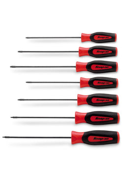 Juego de destornilladores largos resistentes a manipulaciones TORX® Instinct® de agarre suave de 7 piezas (rojo)