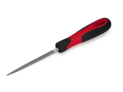 Lima en miniatura triangular de corte bastardo con mango de agarre suave de 4" (roja)