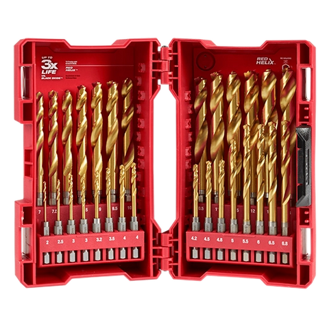 Juego de brocas de titanio métricas SHOCKWAVE Impact Duty™ RED HELIX™ de 29 piezas