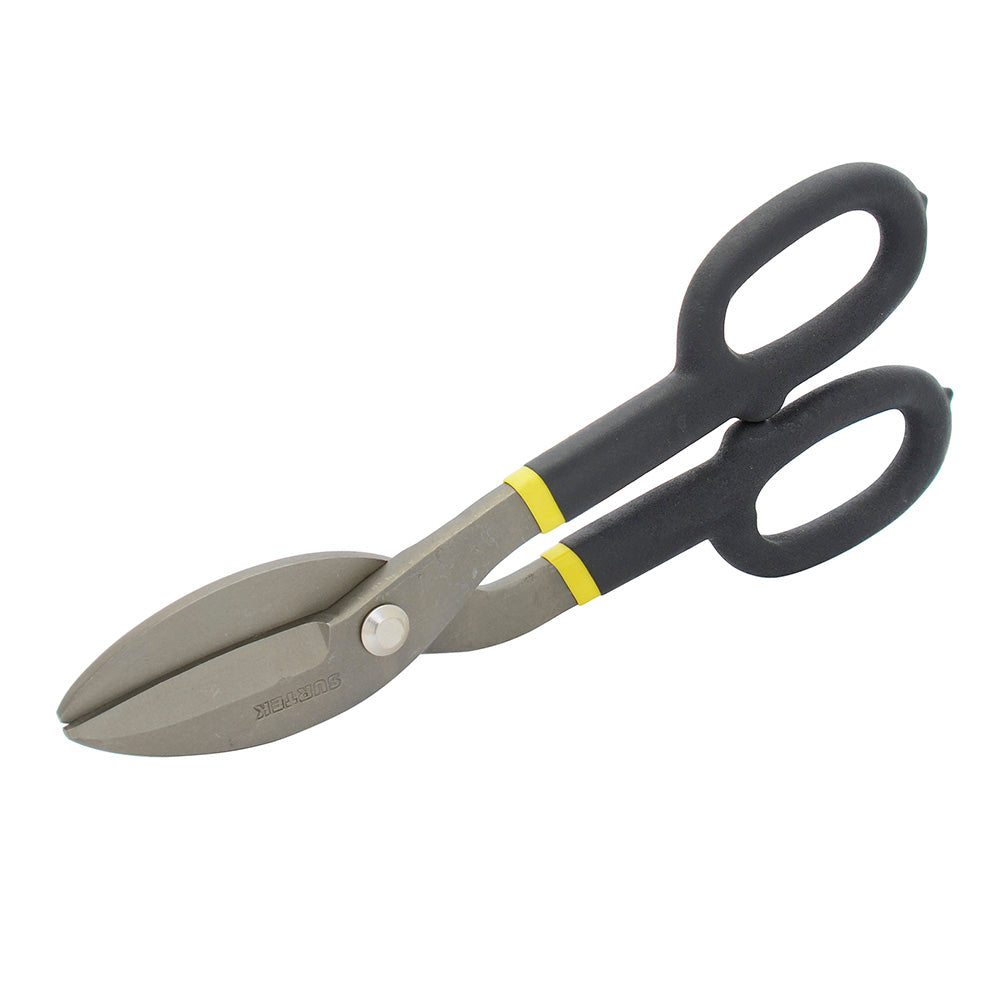 Tin snips with rubber grip handle, angled 10