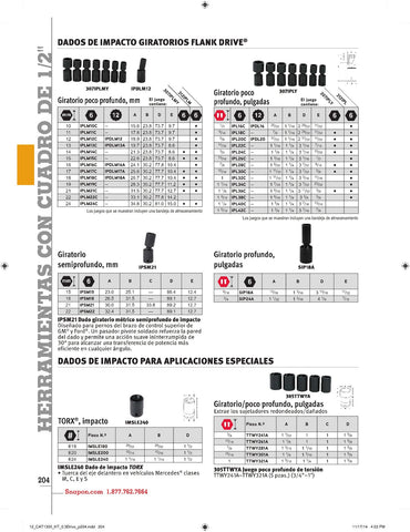 Dado de impacto giratorio poco profundo Flank Drive® de 1/2" SAE de 6 puntos con impulsión de 1/2"