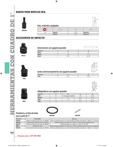 Destornillador de vaso hexagonal estándar SAE de 1" con accionamiento de 1"