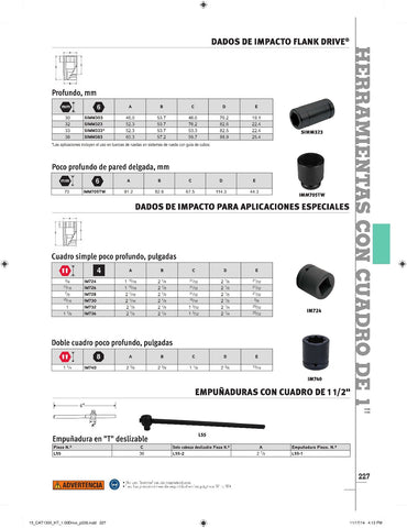 Dado de impacto cuadrado simple poco profundo SAE de 15/16" con accionamiento de 1" y 4 puntos
