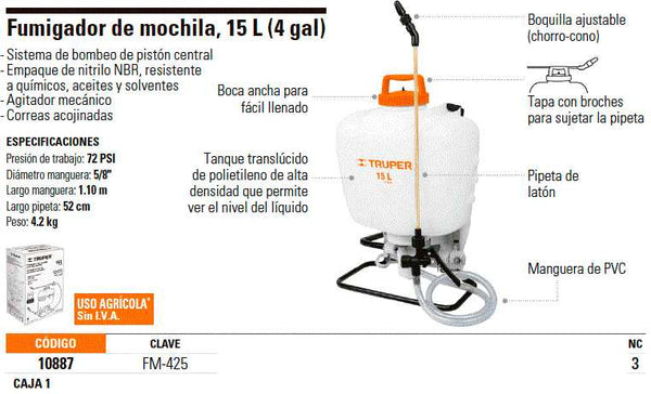 Fm 425 Fumigadora De Mochila Truper Fumigador De Mochila Tipo 425