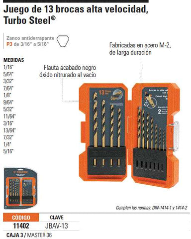 Juego De Brocas De Alta Velocidad, 13 Piezas Clave-JBAV-13 – HEMUSA