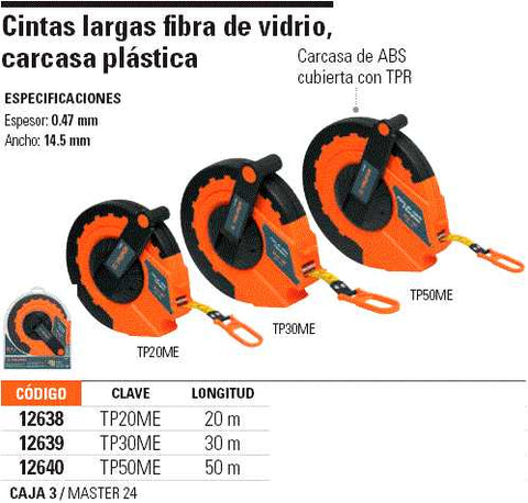 Cinta para medir de fibra de vidrio TRUPER larga 20 m Mod. TP20ME -  Vaqueiros Ferreteros