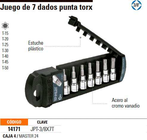 Dados punta Torx T-50 cuadro 3/8 Truper