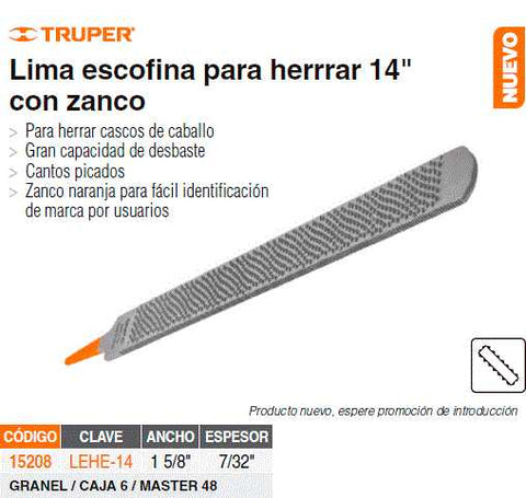 Lima escofina para herrar con zanco 14 , Truper, Limas Escofinas, 15208