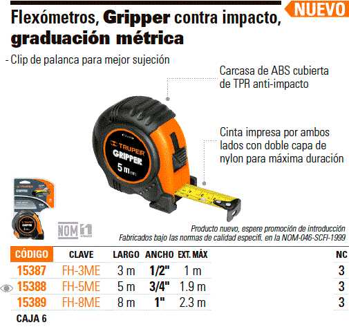 CINTA METRICA C/IMPACTO 3MTX1/2 TRUPER FH-3M (CM/PULG) — Kroser