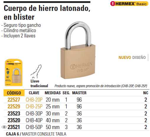 Iron padlock, 25 mm, blister pack, Hermex Basic Key-CHB-25P – HEMUSA