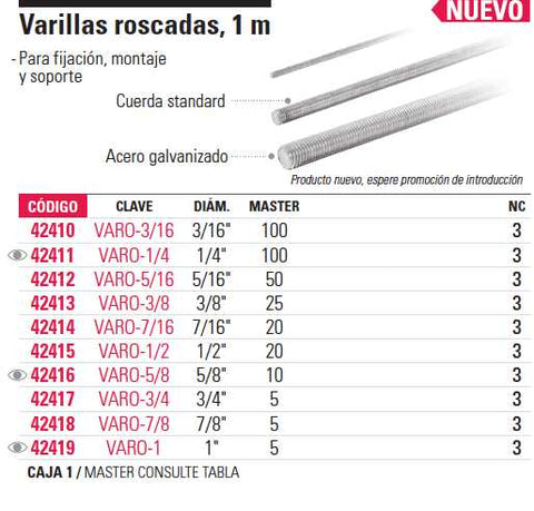 Varilla roscada, 3/16' x 1m CODIGO- 42410 – Ingenieria Servirent Shop