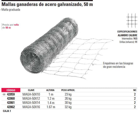 Fiero MAGA-50X10 Malla Ganadera, 50x1m : : Herramientas y  Mejoras del Hogar