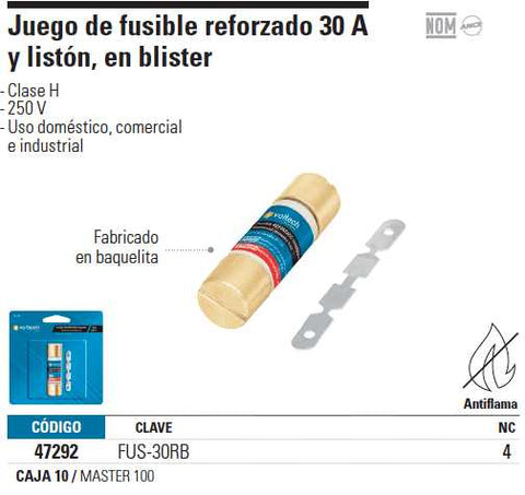 Fusible 30A, reforzado, blister, Volteck, Fusibles, 47292