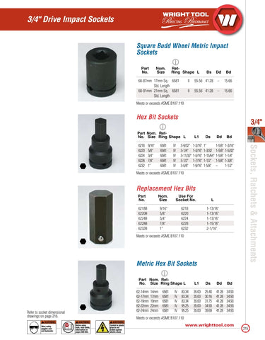 3/4"Drive Square Standard Metric Budd Wheel Impact Socket - 17mm